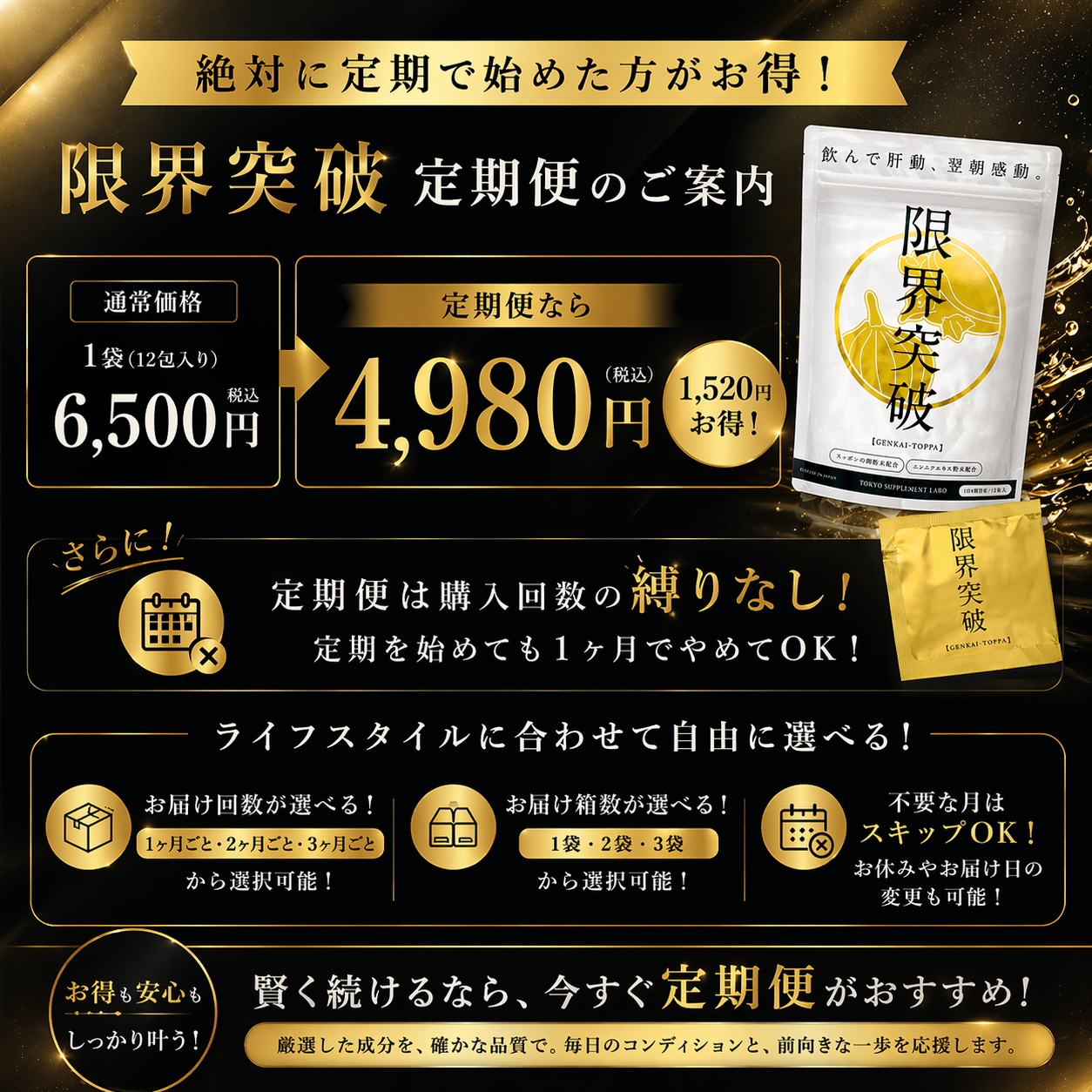 【定期購入】限界突破 | 飲んでも翌朝すっきり｜すっぽん卵・にんにくエキスサプリ